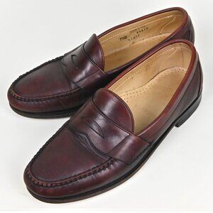 Vintage Allen Edmonds Leather Moc Toe Burgundy Penny Loafer US9.5 UK8.5 Made USA